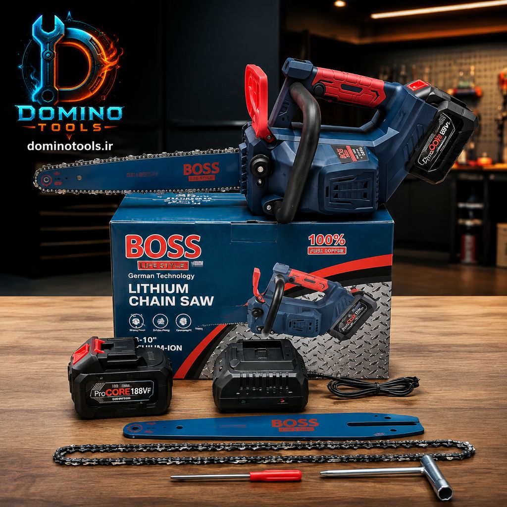 اره زنجیری شارژی باس (BOSS) مدل ۱۸۸ ولت سایز 40 و 30 سانت صنعتی 20 سلول